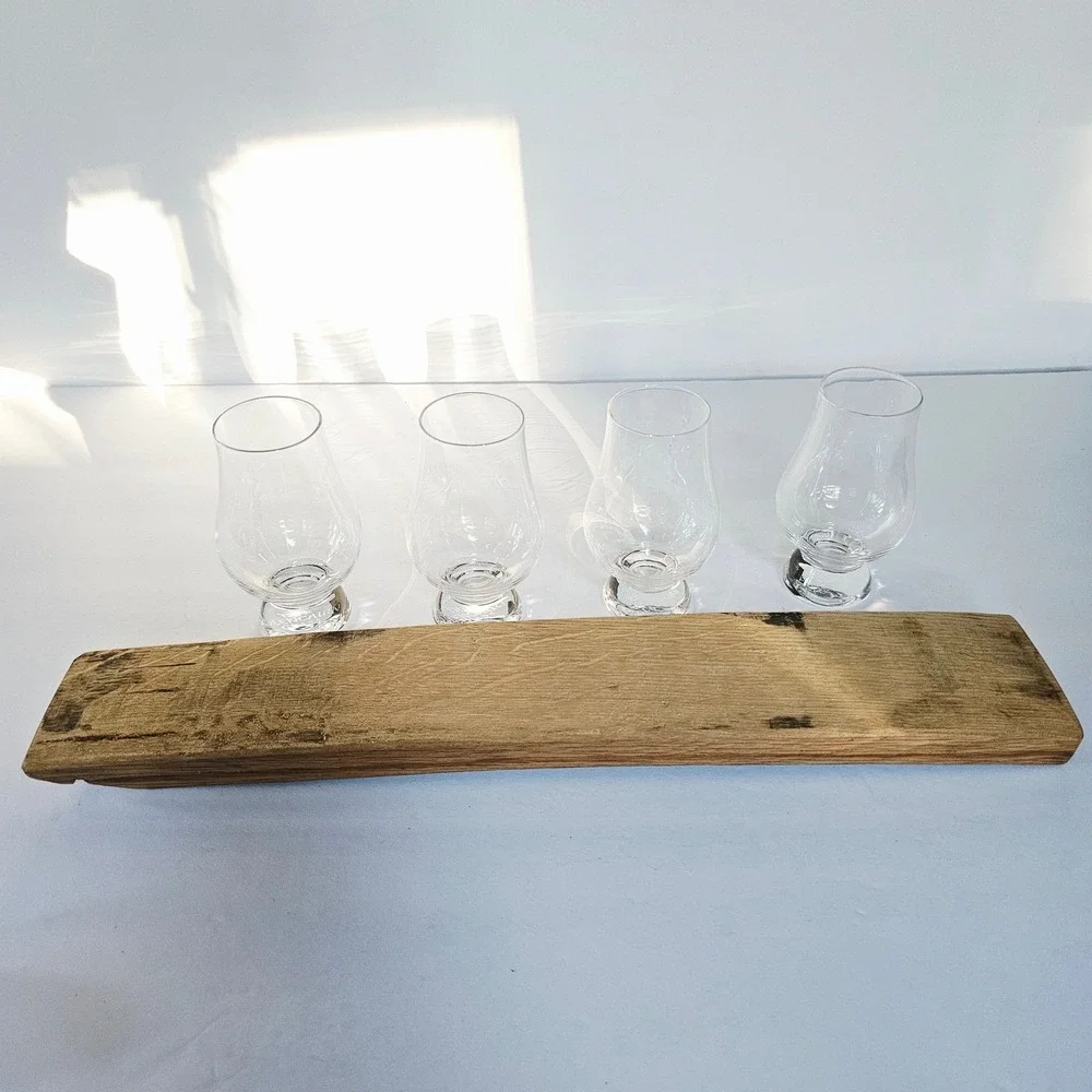 NEW Glencairn Whiskey Tasting Flight Set‎ 4 Glasses Reclaimed Barrel Stave Gift - Picture 16 of 16